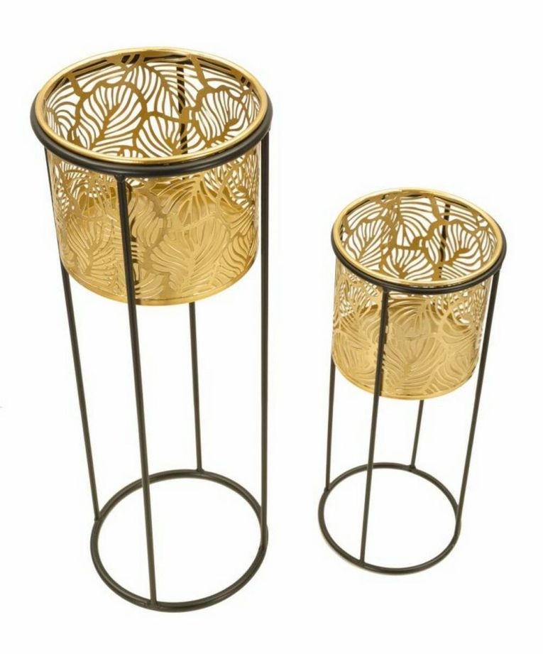 Set di 2 vasi Dore, 17x17 h45 cm, Nero e Oro
