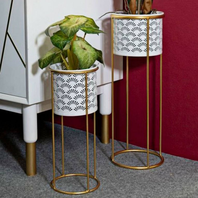 Set di 2 vasi Dore, 17x17 h46 cm, Bianco e Oro