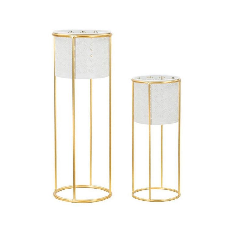 Set di 2 vasi Dore, 17x17 h46 cm, Bianco e Oro