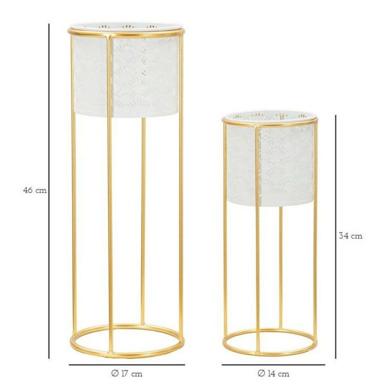 Set di 2 vasi Dore, 17x17 h46 cm, Bianco e Oro