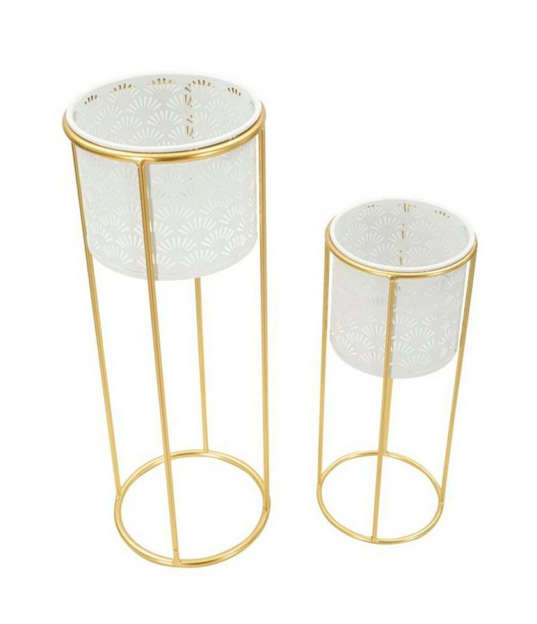 Set di 2 vasi Dore, 17x17 h46 cm, Bianco e Oro