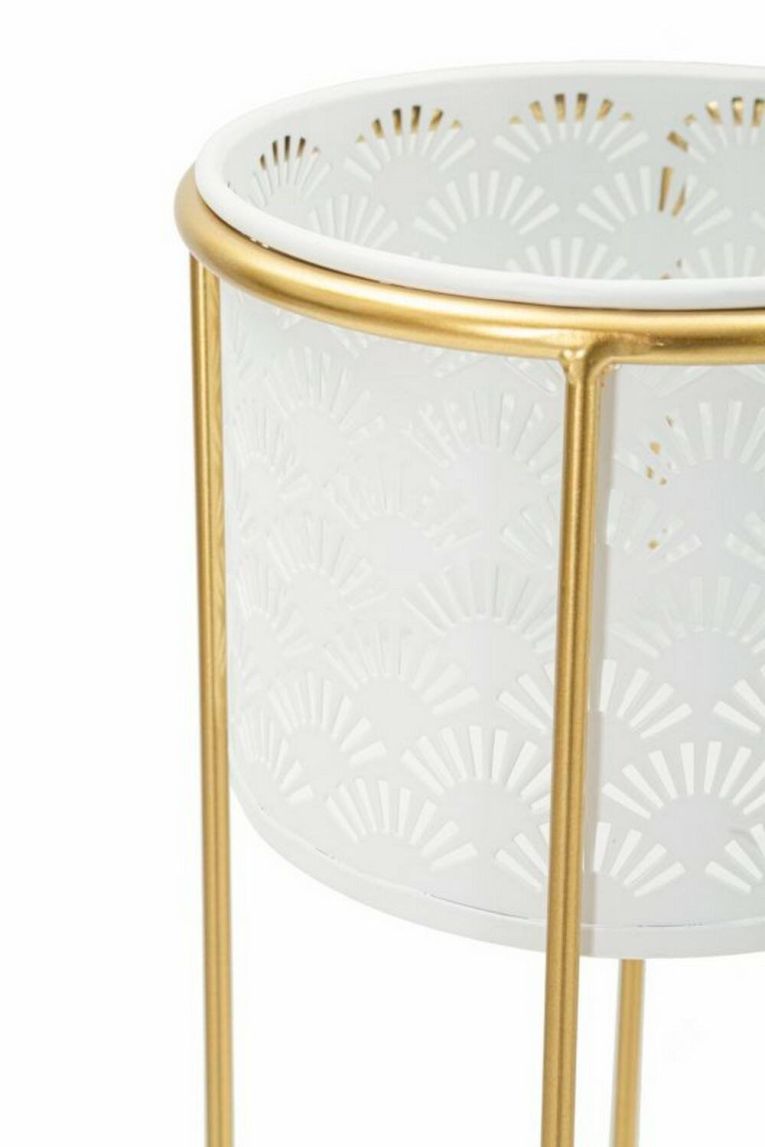 Set di 2 vasi Dore, 17x17 h46 cm, Bianco e Oro