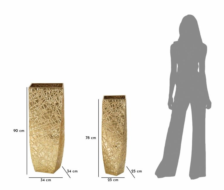 Set di 2 vasi Macae, Complemento d'arredo, Anfora, Accessorio d'arredo, 34x34 h90 cm, Oro