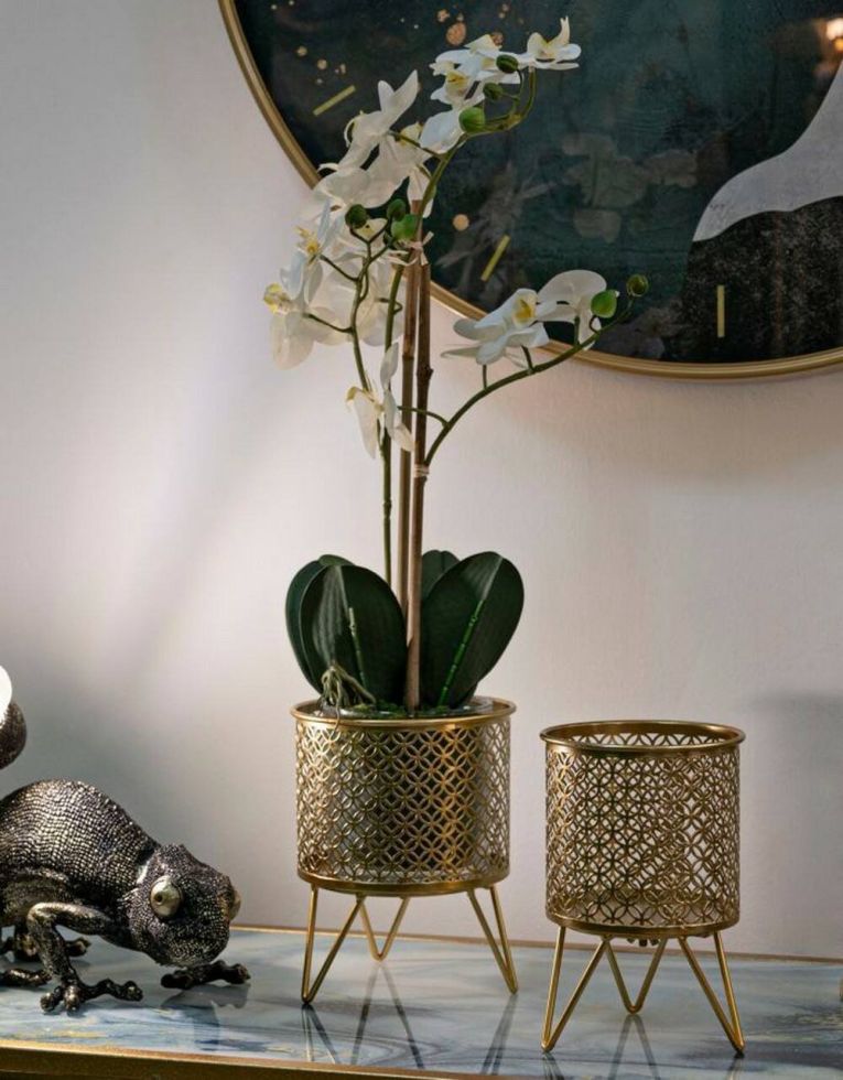 Set di 2 vasi Mormorolo, Complemento d'arredo, Articolo decorativo, Accessorio d'arredo, 16x16 h20 cm, Oro
