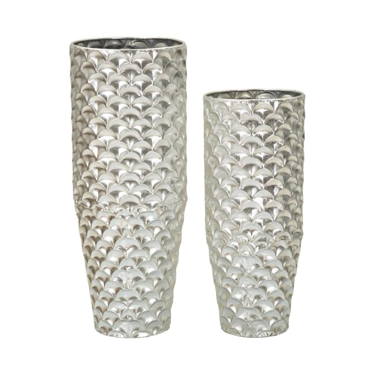 Set di 2 vasi Parana, Complemento d'arredo, Anfora, Accessorio d'arredo, 37x37 h92 cm, Argento