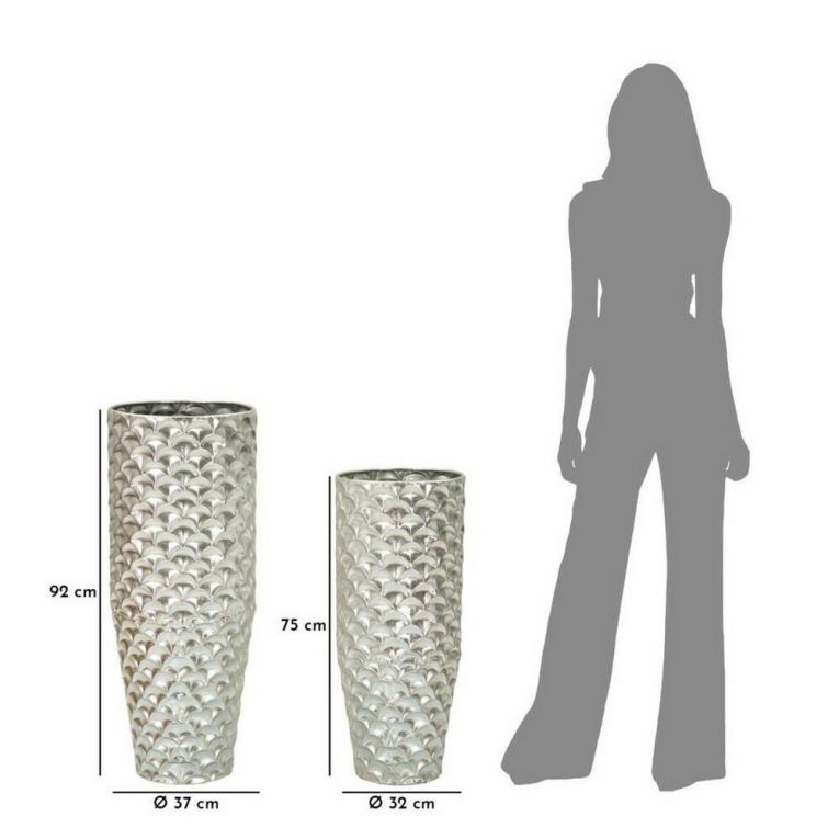 Set di 2 vasi Parana, Complemento d'arredo, Anfora, Accessorio d'arredo, 37x37 h92 cm, Argento