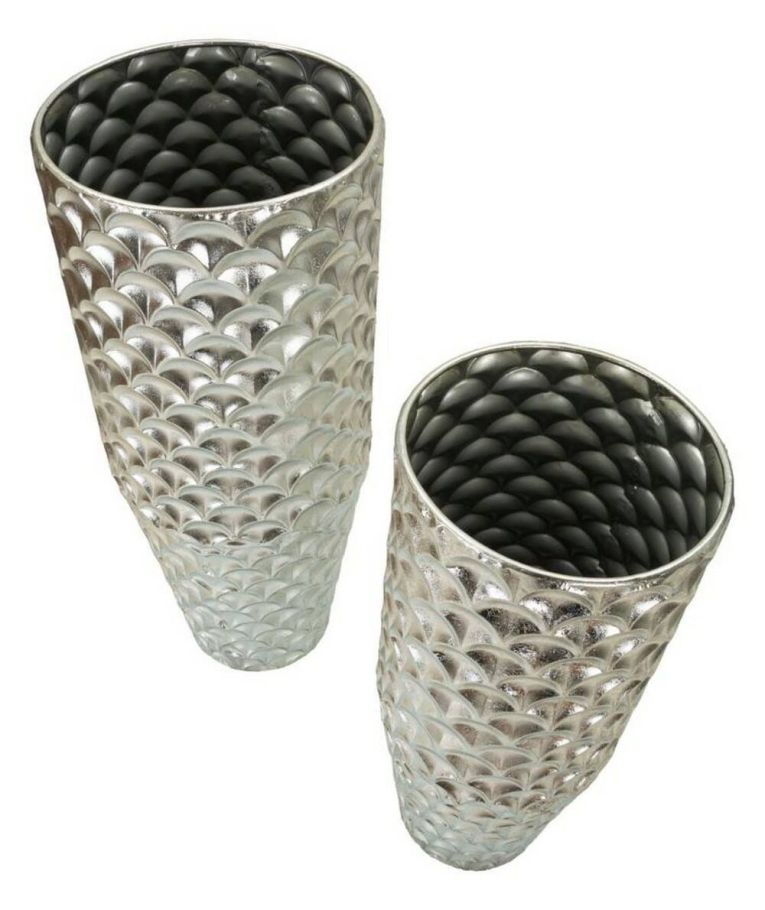 Set di 2 vasi Parana, Complemento d'arredo, Anfora, Accessorio d'arredo, 37x37 h92 cm, Argento
