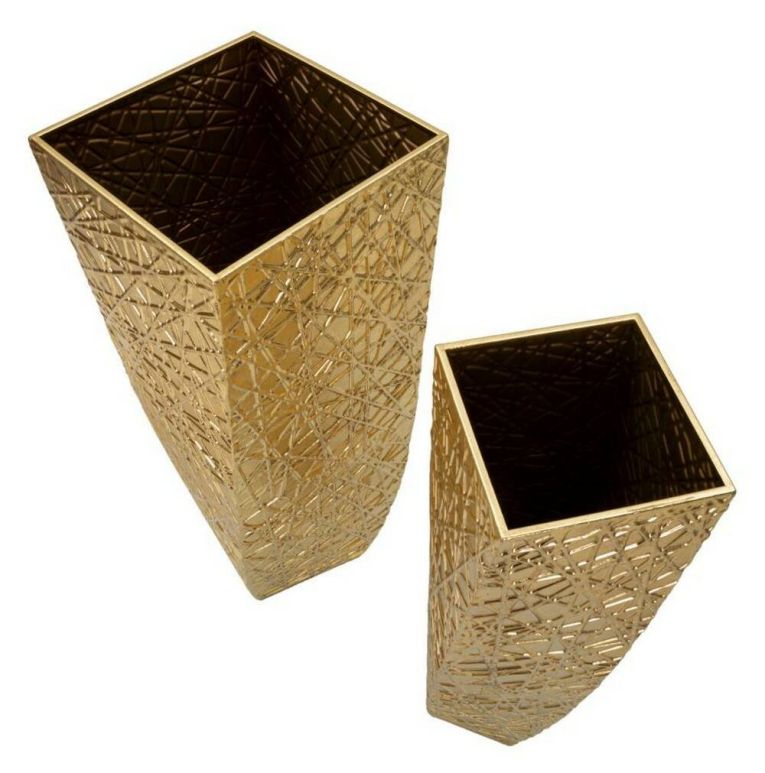 Set di 2 vasi Ritaldi, 34x34 h90 cm, Oro