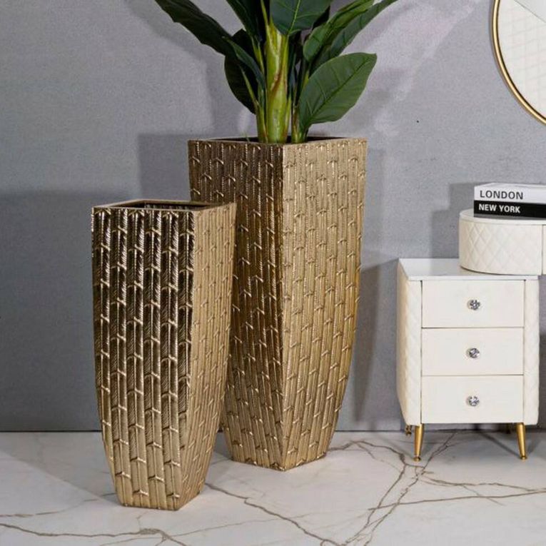 Set di 2 vasi Tirreni, 40x40 h99 cm, Oro