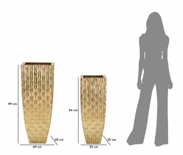 Set di 2 vasi Tirreni, 40x40 h99 cm, Oro