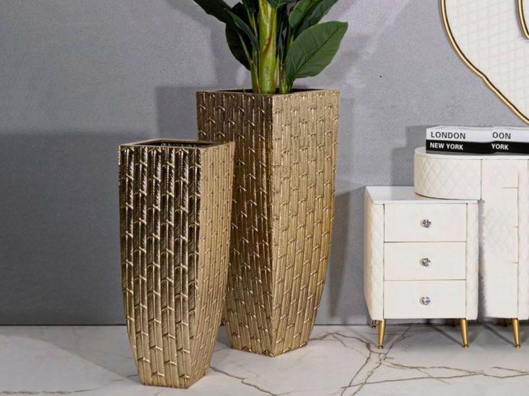 Set di 2 vasi Tirreni, 40x40 h99 cm, Oro