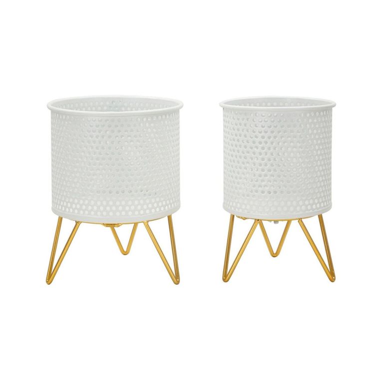 Set di 2 vasi Vif, 16x16 h20 cm, Bianco e Oro