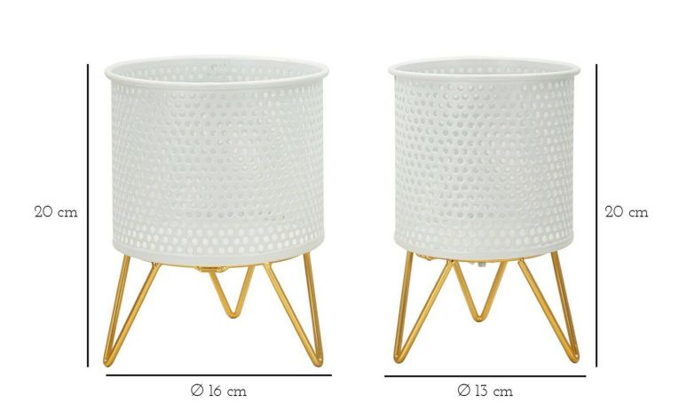 Set di 2 vasi Vif, 16x16 h20 cm, Bianco e Oro