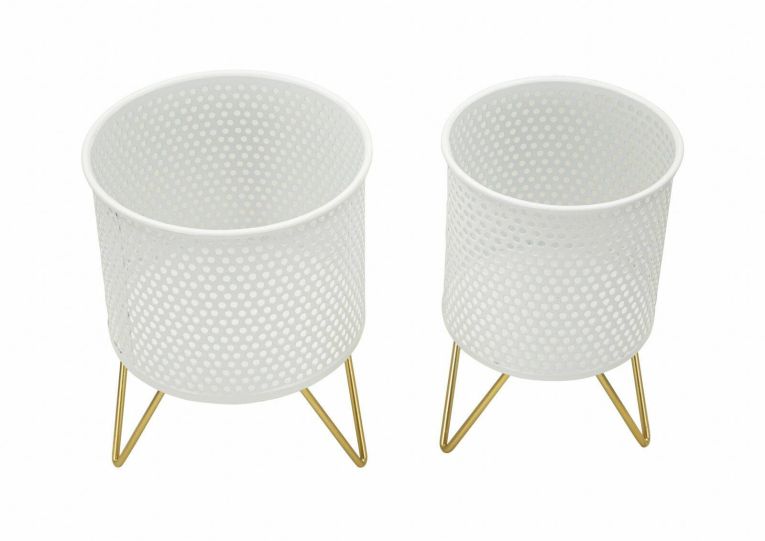 Set di 2 vasi Vif, 16x16 h20 cm, Bianco e Oro