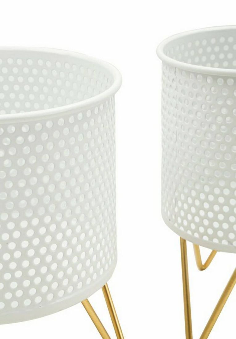 Set di 2 vasi Vif, 16x16 h20 cm, Bianco e Oro