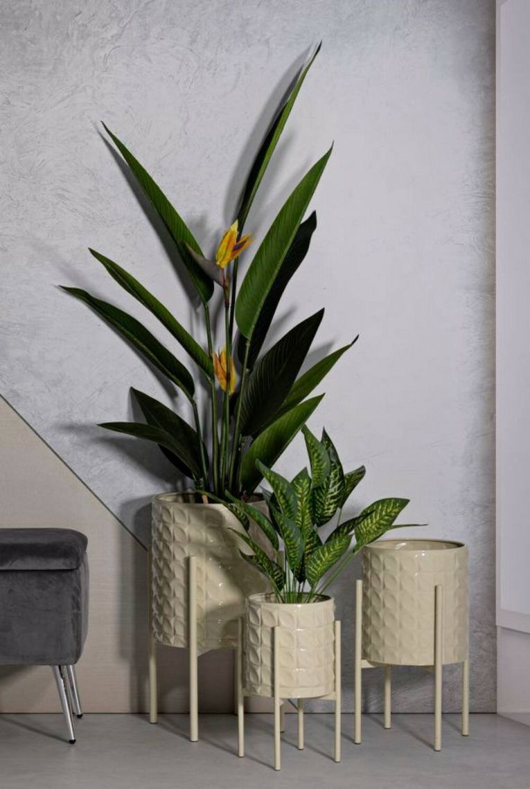 Set di 3 portavasi Buller, Complemento d'arredo, Articolo decorativo, Accessorio d'arredo, 36x36 h57 cm, Crema