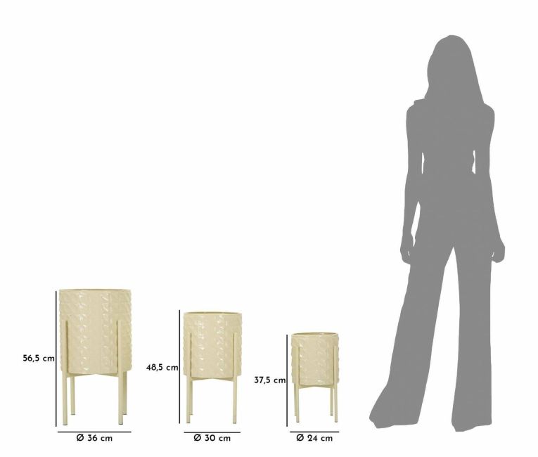 Set di 3 portavasi Buller, Complemento d'arredo, Articolo decorativo, Accessorio d'arredo, 36x36 h57 cm, Crema