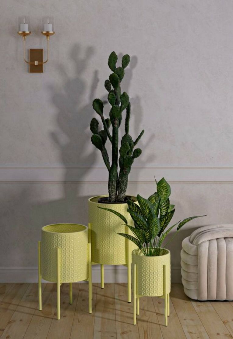 Set di 3 portavasi Buller, Complemento d'arredo, Articolo decorativo, Accessorio d'arredo, 36x36 h57 cm, Giallo