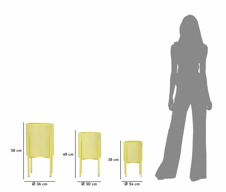 Set di 3 portavasi Buller, Complemento d'arredo, Articolo decorativo, Accessorio d'arredo, 36x36 h57 cm, Giallo