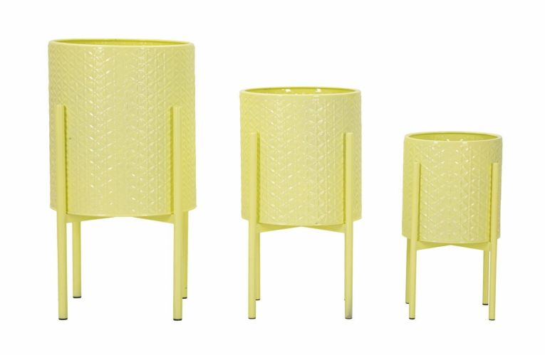 Set di 3 portavasi Buller, Complemento d'arredo, Articolo decorativo, Accessorio d'arredo, 36x36 h57 cm, Giallo