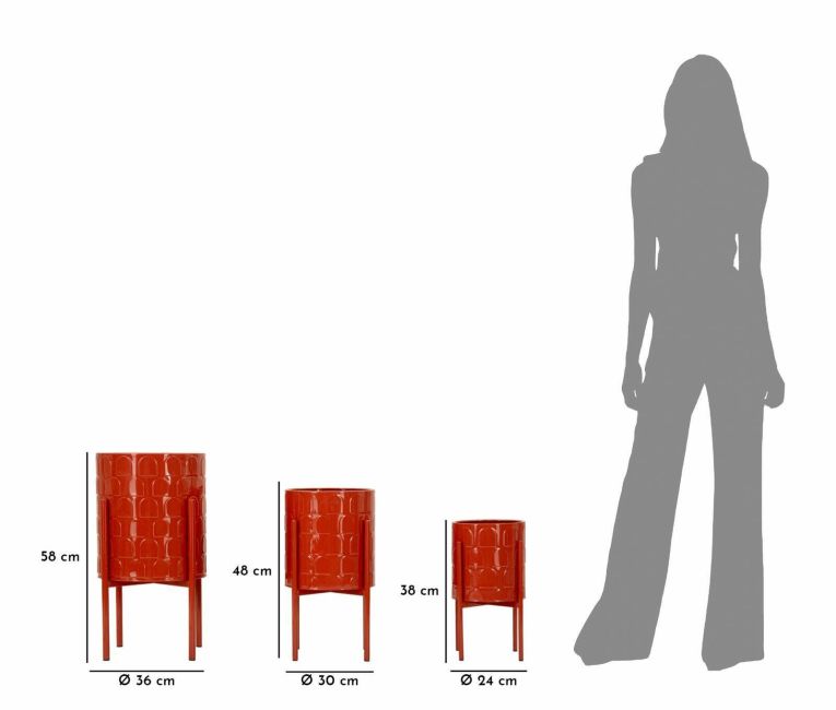 Set di 3 portavasi Buller, Complemento d'arredo, Articolo decorativo, Accessorio d'arredo, 36x36 h57 cm, Rosso