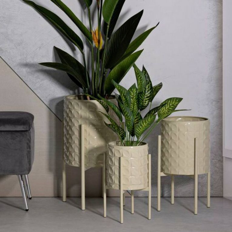 Set di 3 portavasi Cisterna, 36x36 h57 cm, Crema