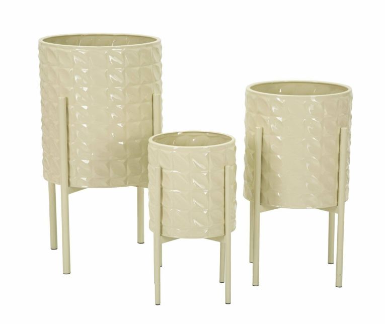 Set di 3 portavasi Cisterna, 36x36 h57 cm, Crema