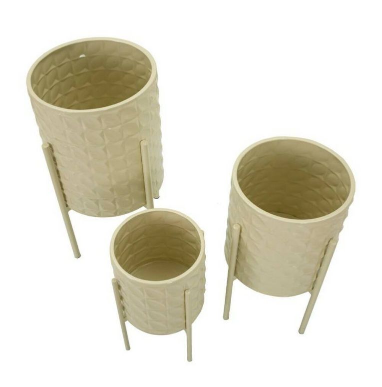 Set di 3 portavasi Cisterna, 36x36 h57 cm, Crema