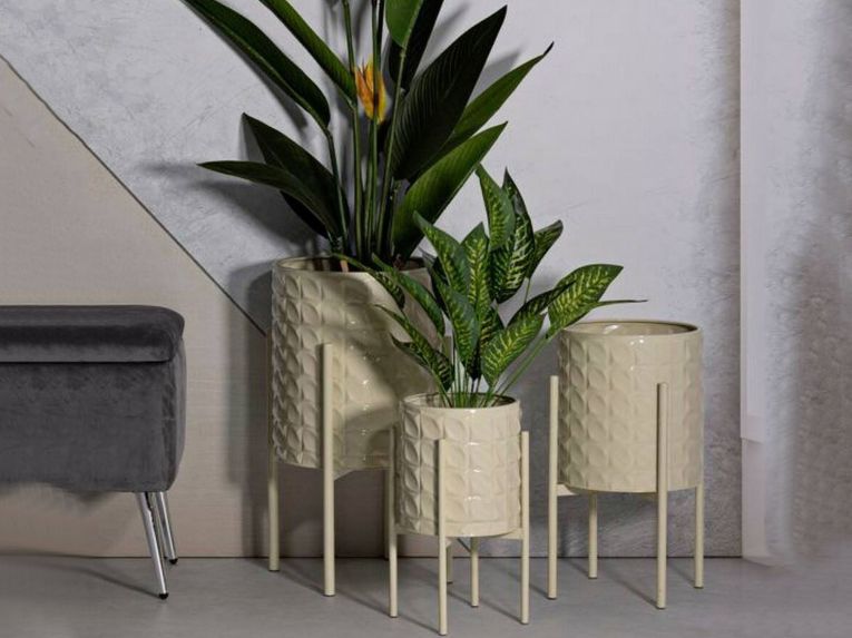 Set di 3 portavasi Cisterna, 36x36 h57 cm, Crema