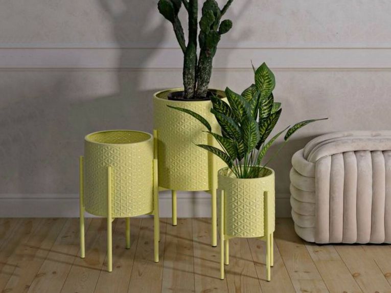 Set di 3 portavasi Cisterna, 36x36 h57 cm, Giallo