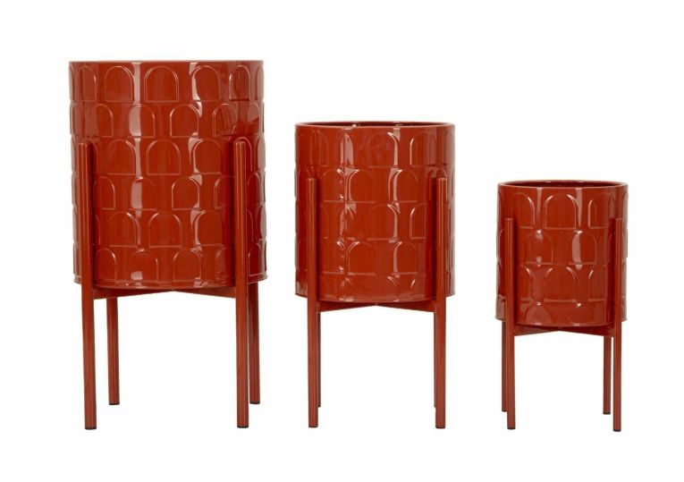 Set di 3 portavasi Cisterna, 36x36 h57 cm, Rosso