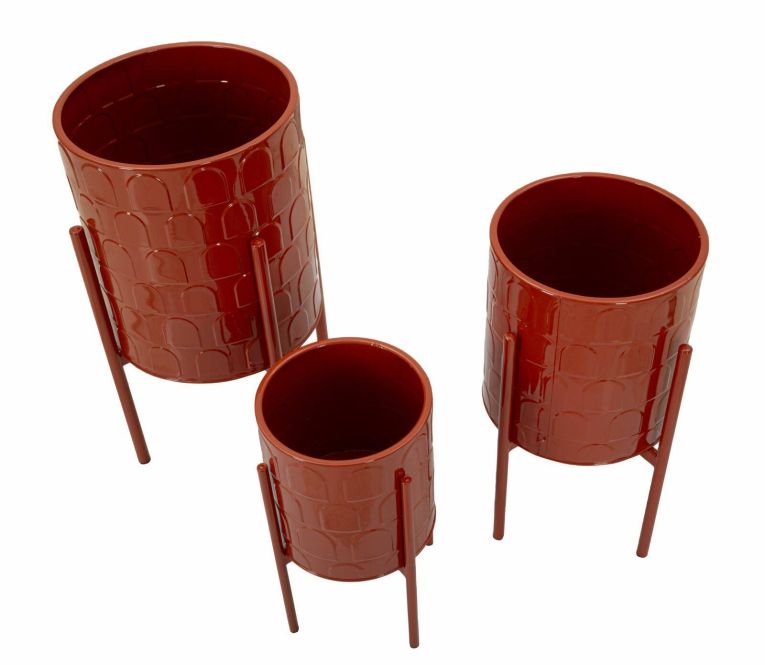 Set di 3 portavasi Cisterna, 36x36 h57 cm, Rosso