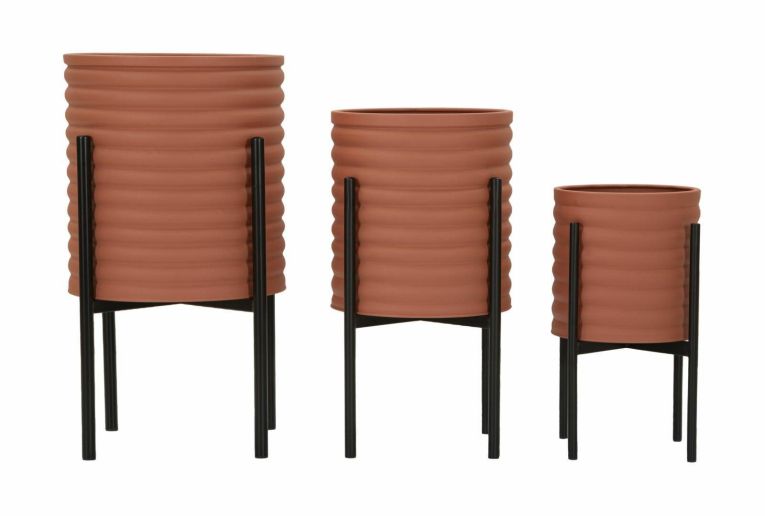 Set di 3 portavasi Cisterna, 36x36 h57 cm, Terracotta e Nero