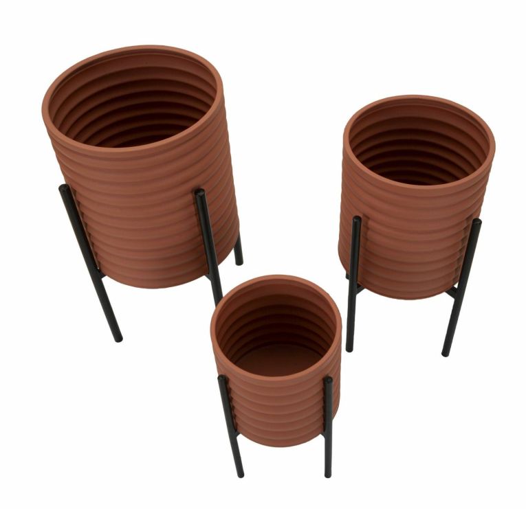 Set di 3 portavasi Cisterna, 36x36 h57 cm, Terracotta e Nero