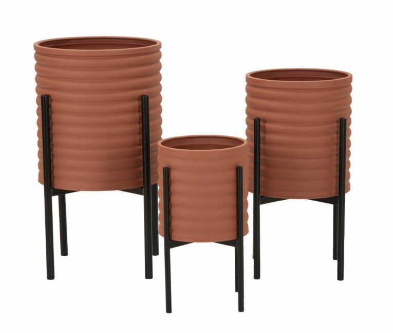 Set di 3 portavasi Cisterna, 36x36 h57 cm, Terracotta e Nero