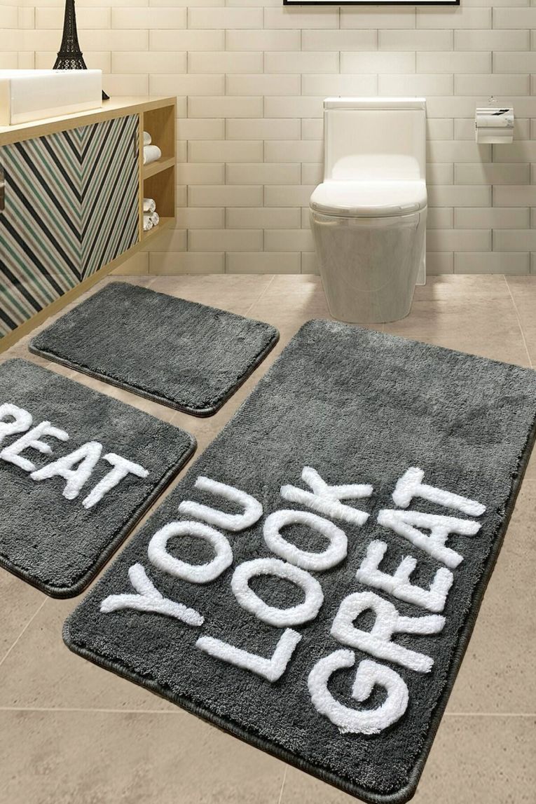 Set di 3 tappeti da bagno Pulsano, Tappetino per bagno, Scendibagno, Pedana da bagno, 100x60 cm, Stile motivazionale