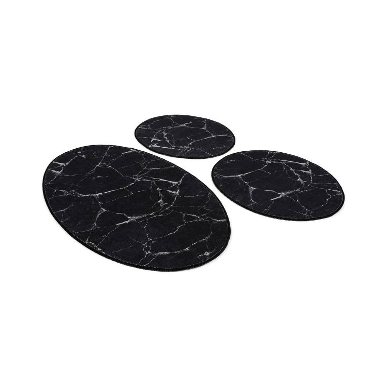 Set di 3 tappeti da bagno Tuscaloosa, 100x60 cm, Nero e Bianco