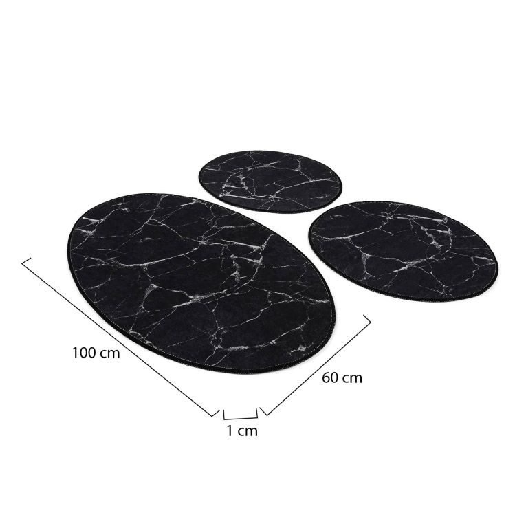 Set di 3 tappeti da bagno Tuscaloosa, 100x60 cm, Nero e Bianco