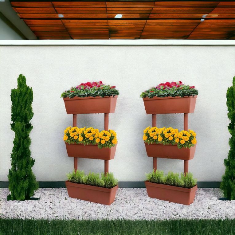Set di 3 vasi Aldunga, 49x22h16 cm, Marrone