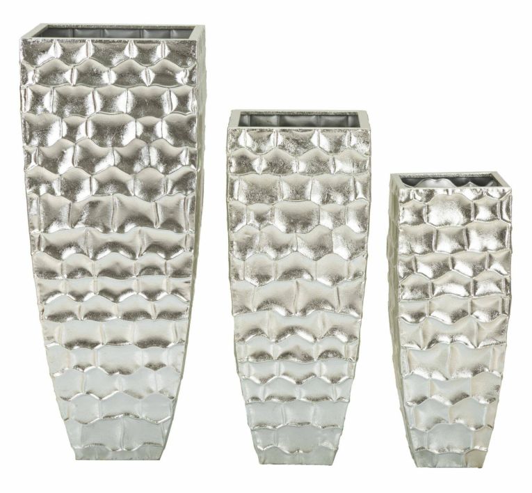 Set di 3 vasi Cavatore, 38x38 h91 cm, Argento