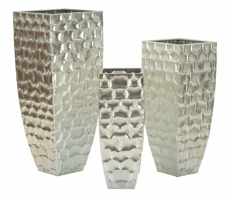 Set di 3 vasi Cavatore, 38x38 h91 cm, Argento
