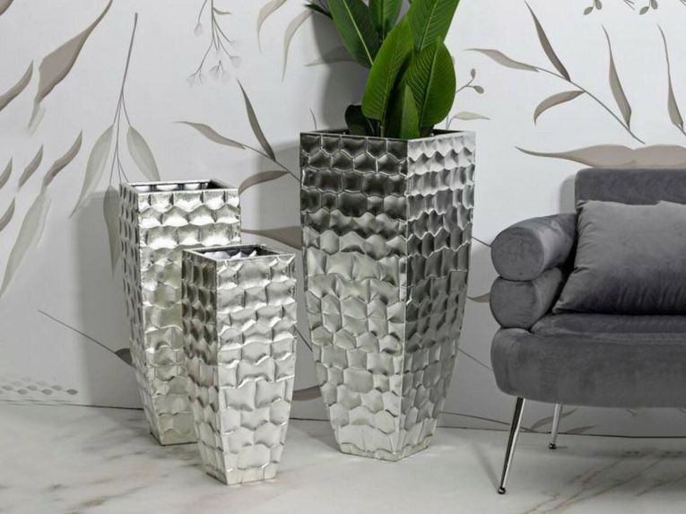 Set di 3 vasi Cavatore, 38x38 h91 cm, Argento