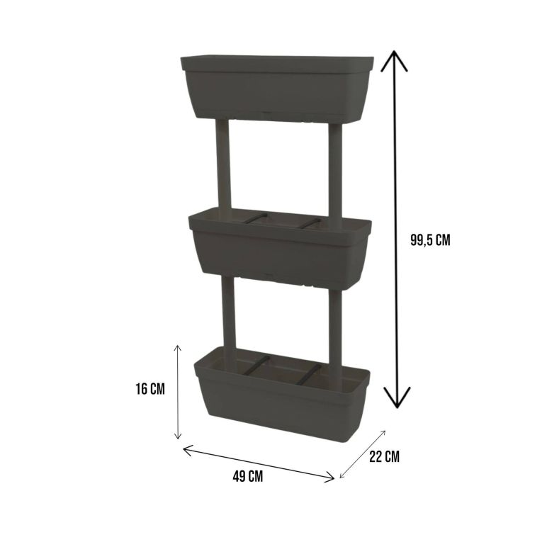 Set di 3 vasi Durbuy, Composizione per orto casalingo, Set porta fiori per interno o esterno, 100% Made in Italy, 49x22h16 cm, Antracite