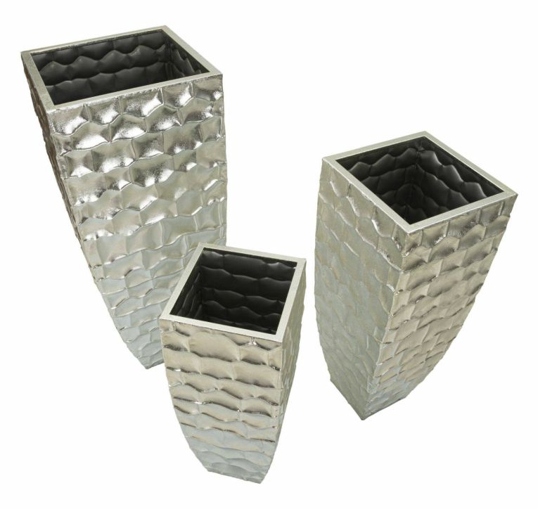 Set di 3 vasi Iguazu, Complemento d'arredo, Anfora, Accessorio d'arredo, 38x38 h91 cm, Argento