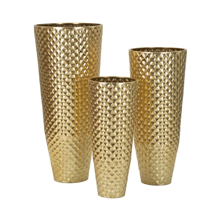 Set di 3 vasi Manara, 48x48 h110 cm, Oro
