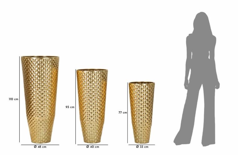 Set di 3 vasi Manara, 48x48 h110 cm, Oro