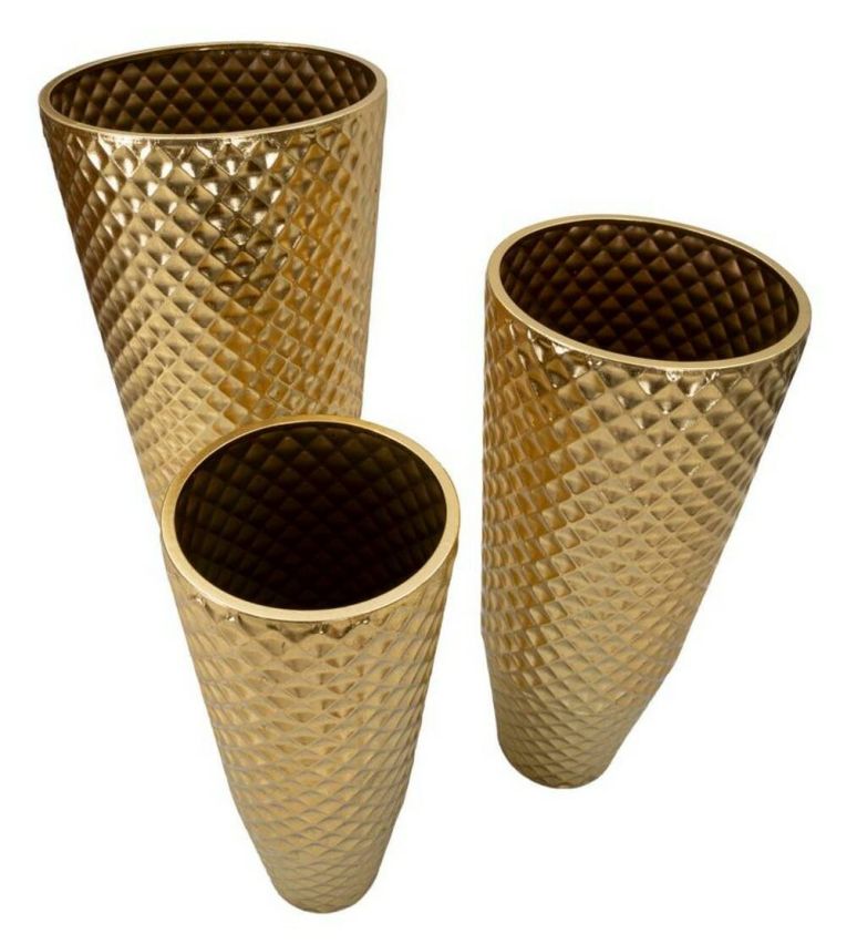 Set di 3 vasi Manara, 48x48 h110 cm, Oro