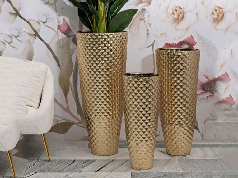 Set di 3 vasi Manara, 48x48 h110 cm, Oro