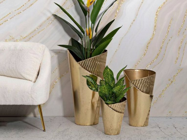 Set di 3 vasi Morrone, 39x42 h75 cm, Oro