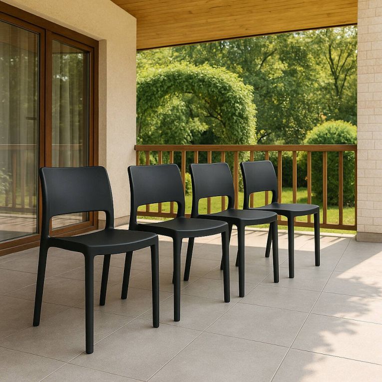 Set di 4 sedie da esterno Ancona, Seduta da giardino, Per indoor o outdoor, Impilabile, Made in Italy, 47x53 h82 cm, Antracite
